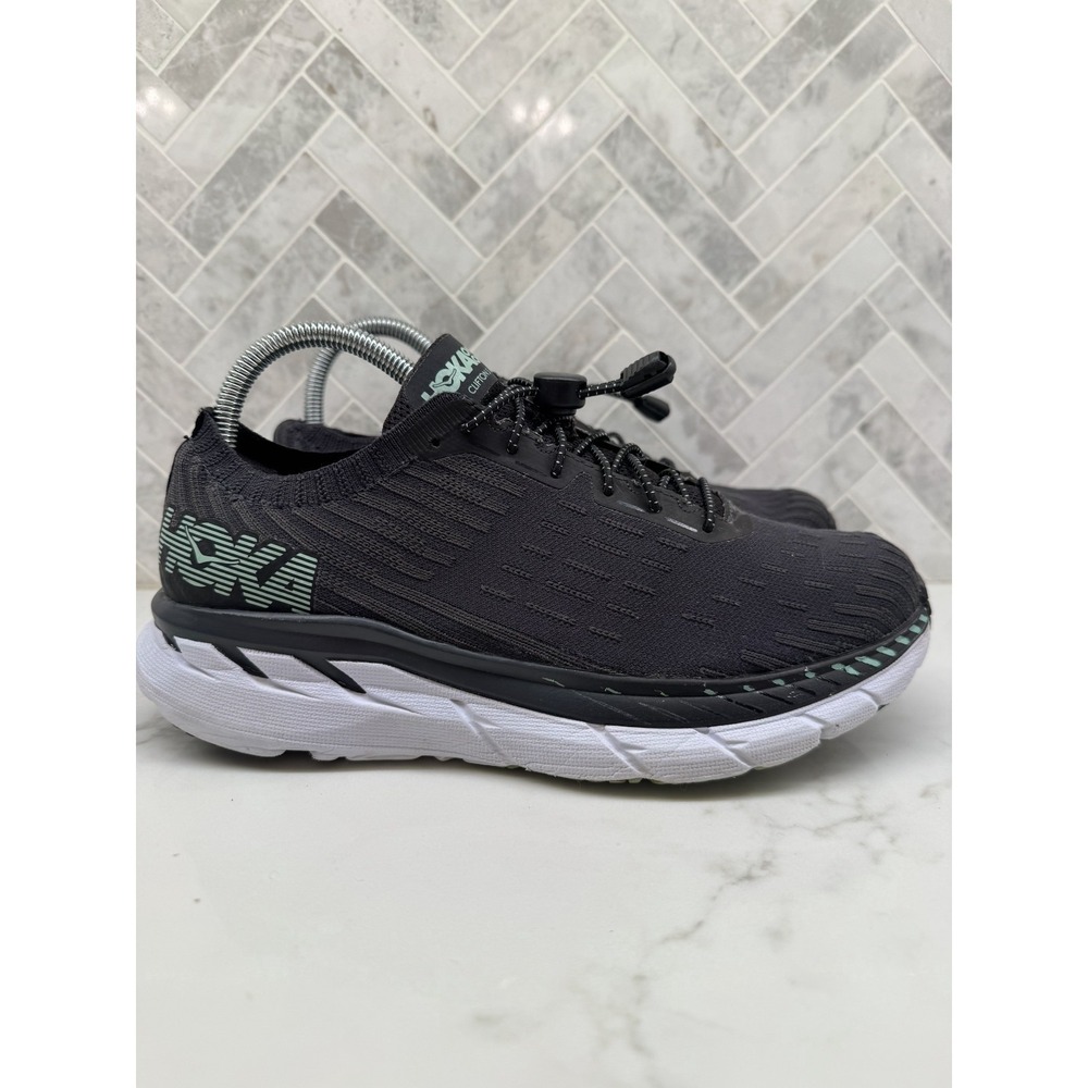 Hoka One One‎ Clifton 5 Knit Running Shoes Womens Size 8 Black White Sneakers